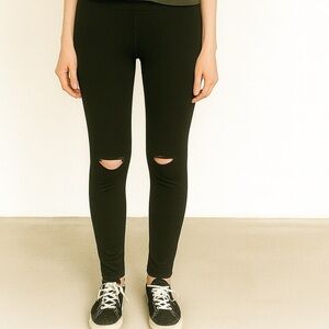 Victoria Secrets Pink Black Leggings with Distressed Knee